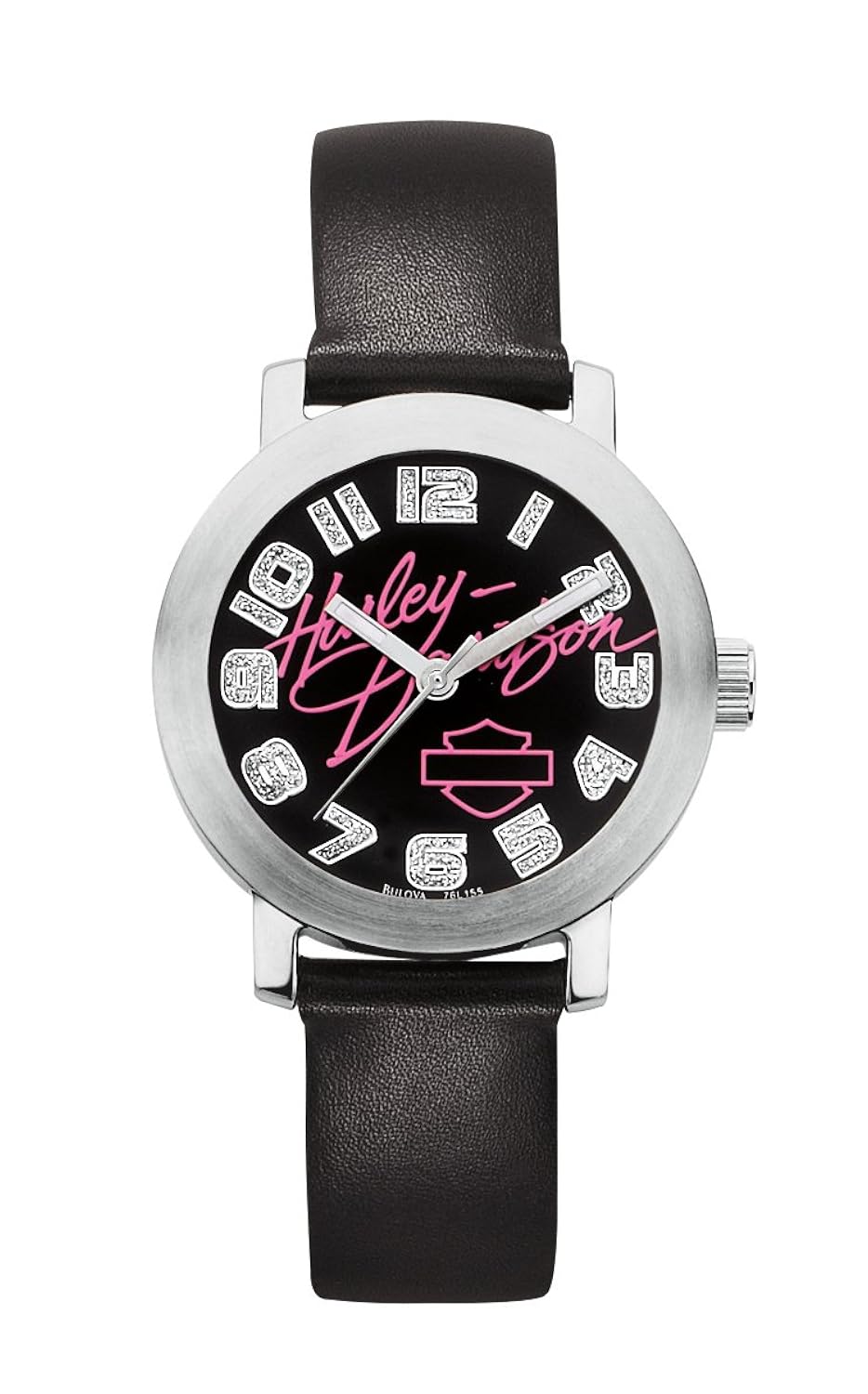 哈雷戴维森女式石英手表,黑色表盘 analogue 显示黑色皮革表带76l155